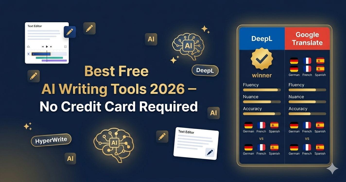 Best Free AI Writing Tools 2026 — No Credit Card Required: Wordtune, HyperWrite, DeepL & More
