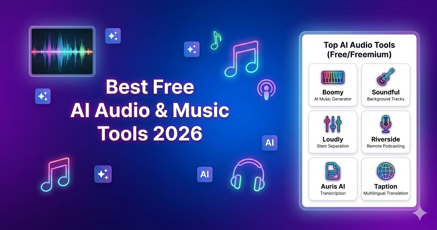Best Free AI Audio, Music & Transcription Tools 2026 — Boomy, Riverside, Auris AI & More